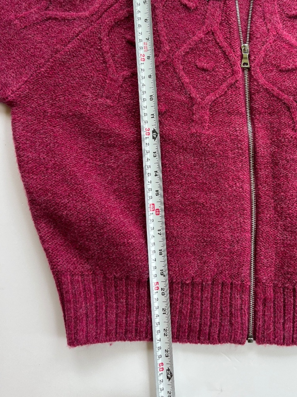 Ann Taylor Weekend Cable Bomber Sweater Jacket sz XL pink/raspberry zip front - Picture 5 of 6